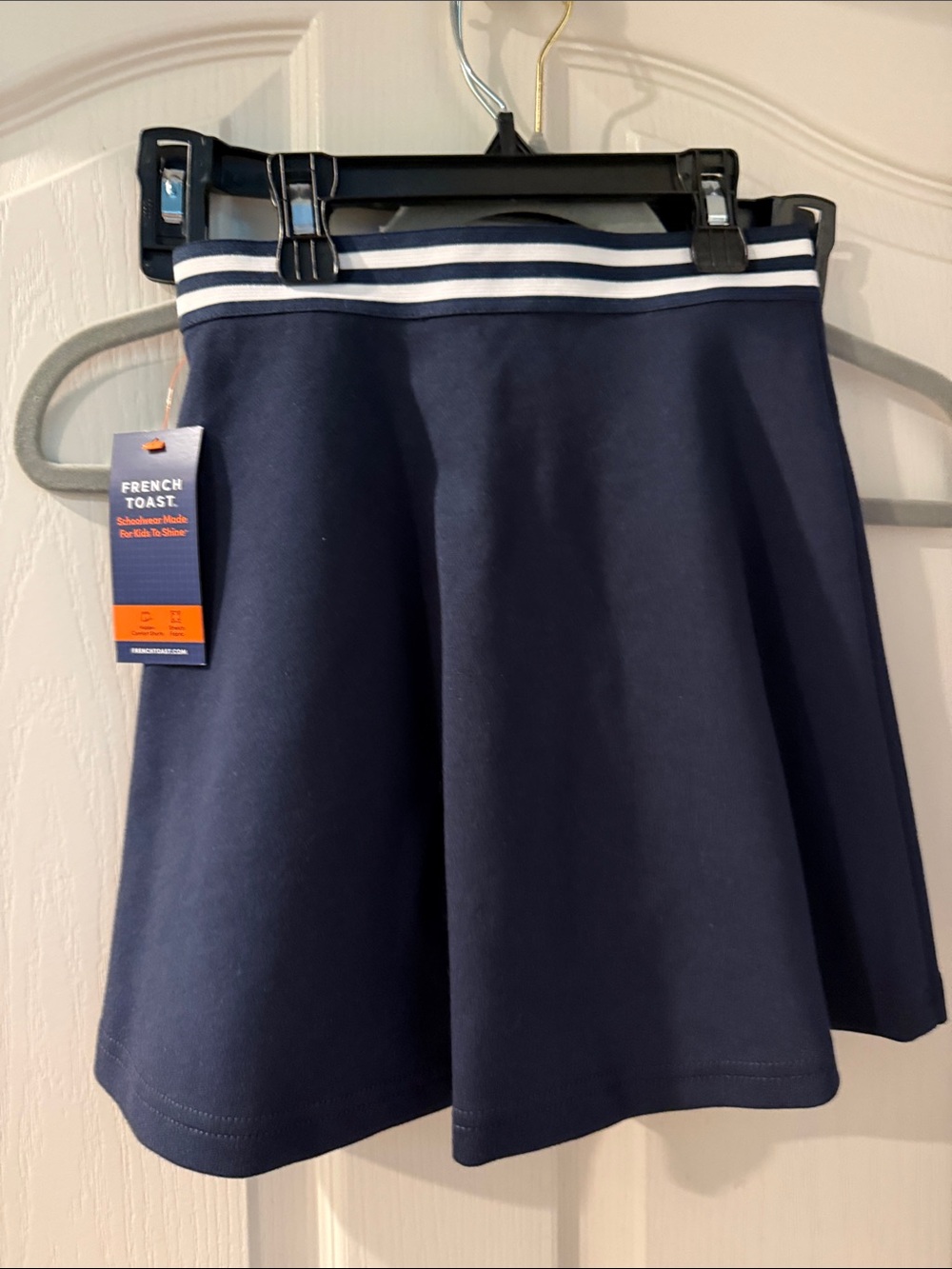 French Toast Navy Skater Skirt with White-Striped Waistband